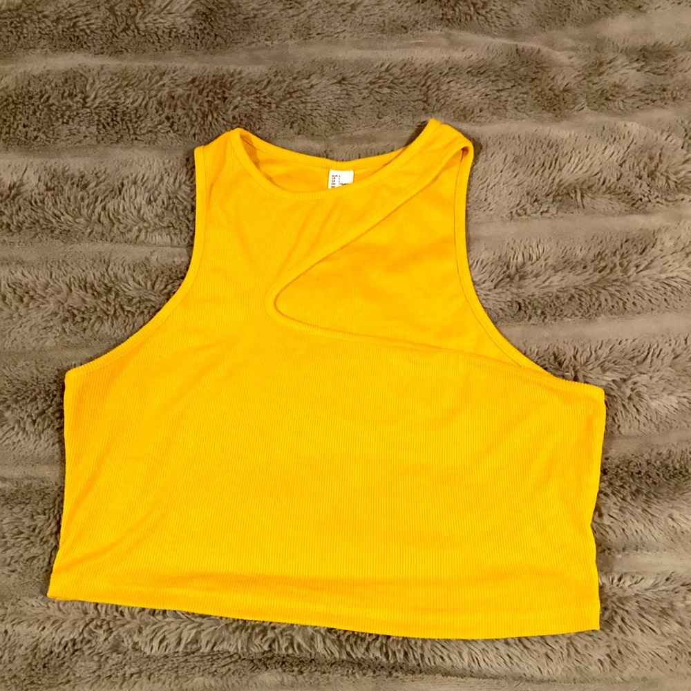 Yellow Crop Top with Cut-Out Neck Detail